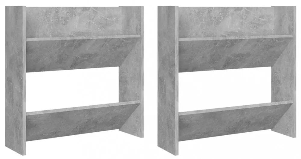2 db betonszürke fali cipősszekrény 60 x 18 x 60 cm