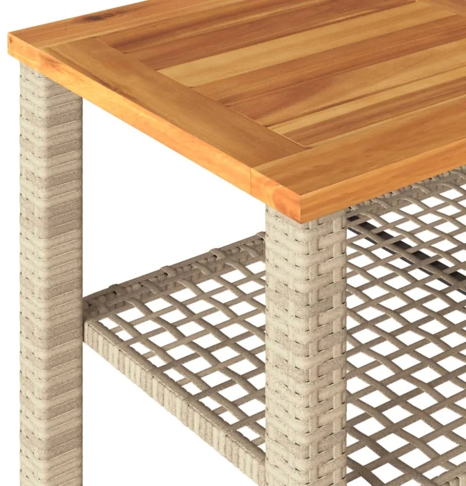 bézs polyrattan és akácfa kerti asztal 70 x 38 x 42 cm