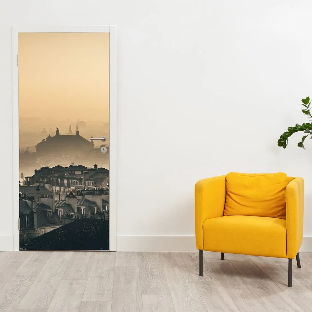 Fotótapéta ajtóra - Város a köd alatt (95x205cm)