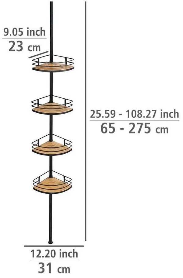 Matt fekete-natúr színű sarok teleszkópos bambusz fürdőszobai polc Dolcedo – Wenko