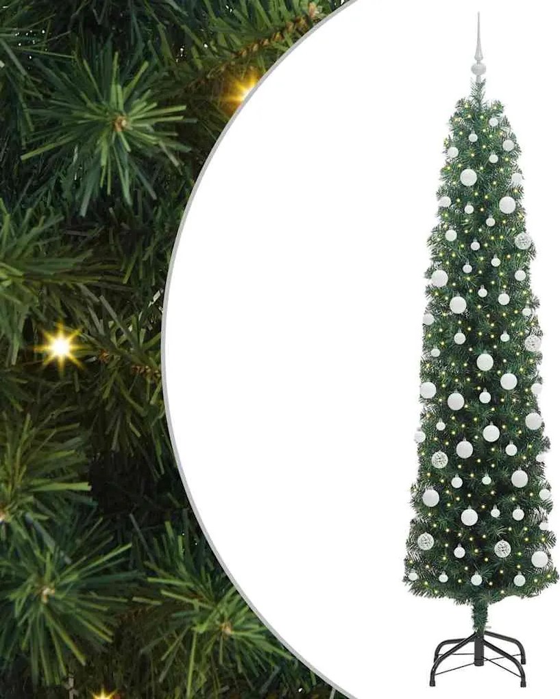 vidaXL Mű karácsonyfa 300 LED-del Zöld 210 cm PVC, acél és műanyag