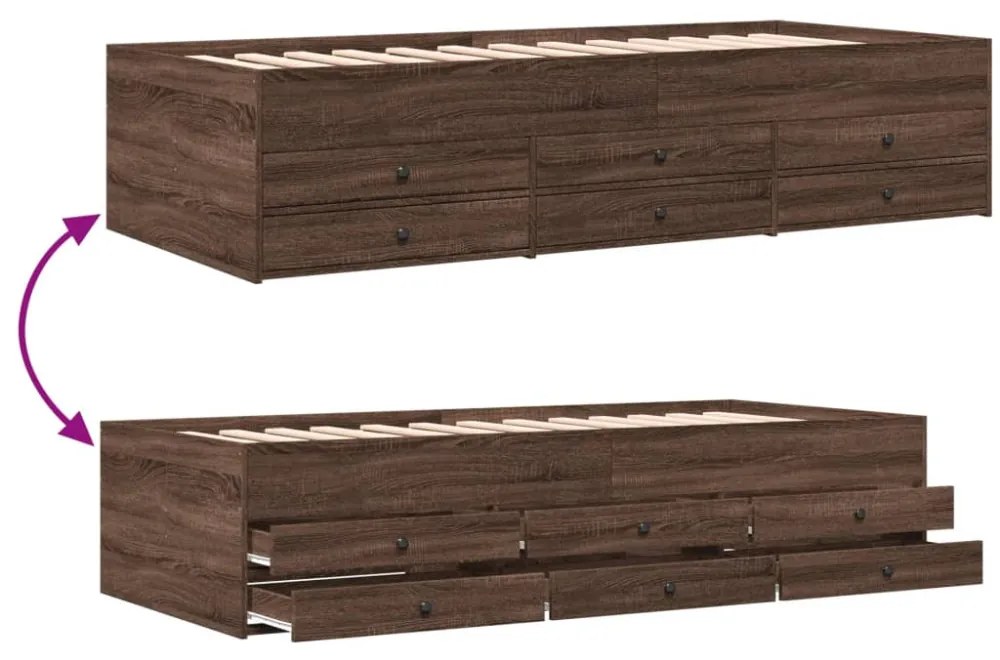 barna tölgy kanapéágy fiókkal matrac nélkül 90x200 cm
