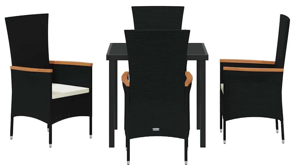 Kert étkező szett párnával 5 pcs Fekete Poli rattan