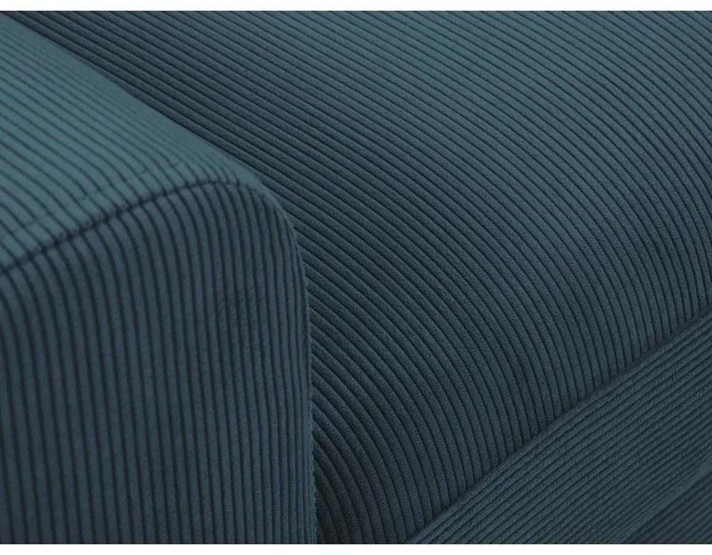 Sötétkék kordbársony kinyitható tárolóhelyes sarokkanapé (jobb oldali-heverő résszel) Kyoto – Cosmopolitan Design