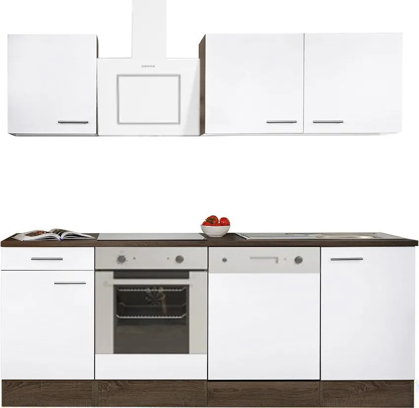 Yorki 220 konyhabútor yorki tölgy korpusz,selyemfényű fehér fronttal alsó sütős elemmel