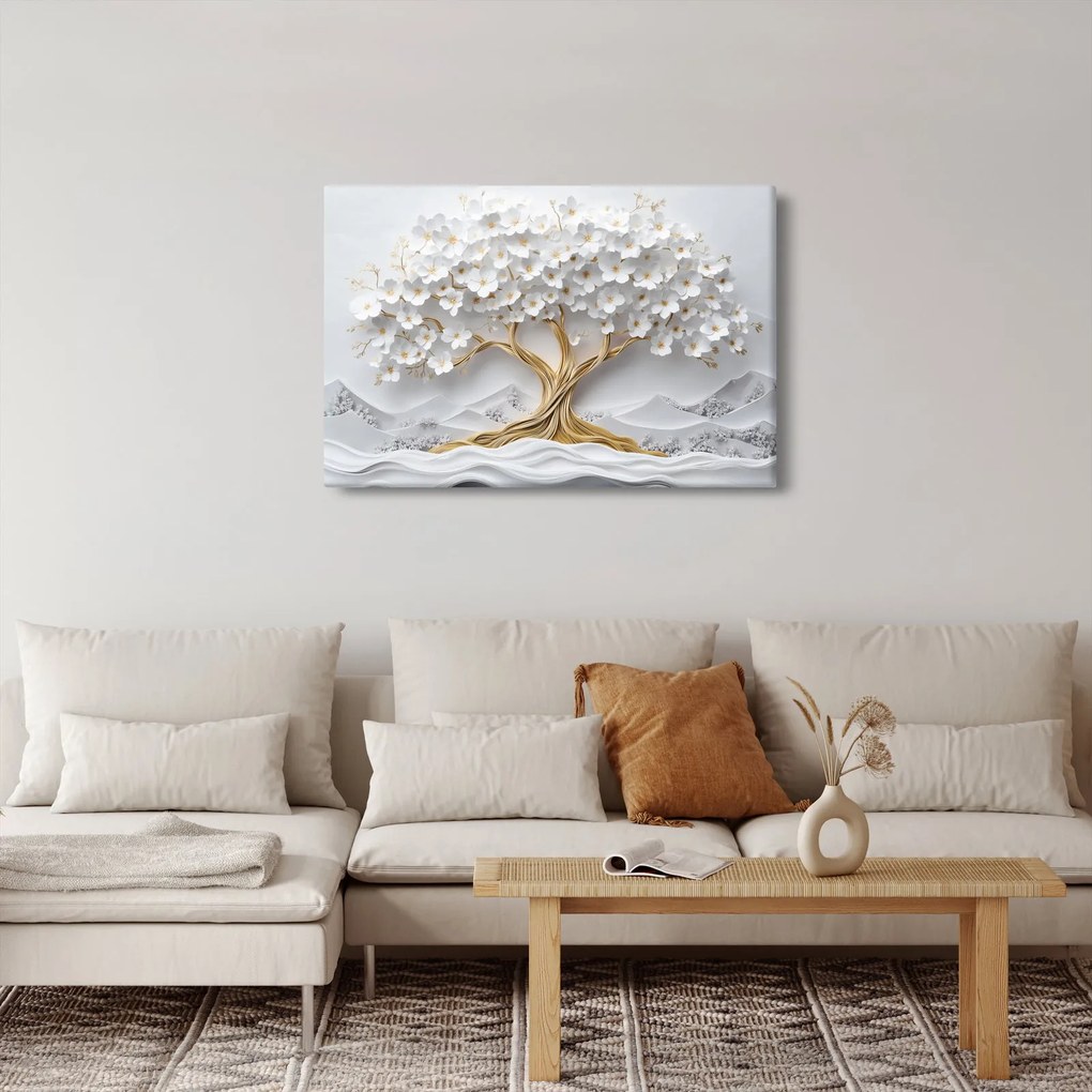 Kép – 3D elegáns életfa virágokkal (90x60 cm)
