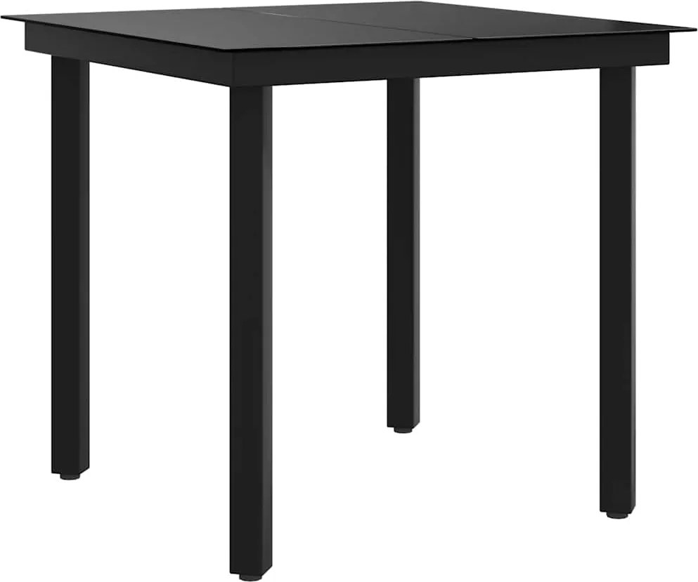 vidaXL fekete acél és üveg kerti étkezőasztal 80 x 80 x 74 cm