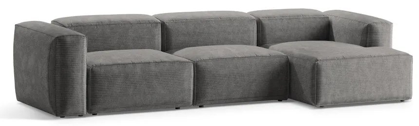 Világosszürke kordbársony sarokkanapé (jobb oldali-heverő résszel) Bergamo – Cosmopolitan Design