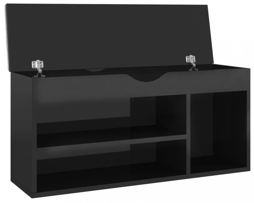 magasfényű fekete cipőtároló pad párnával 104 x 30 x 49 cm