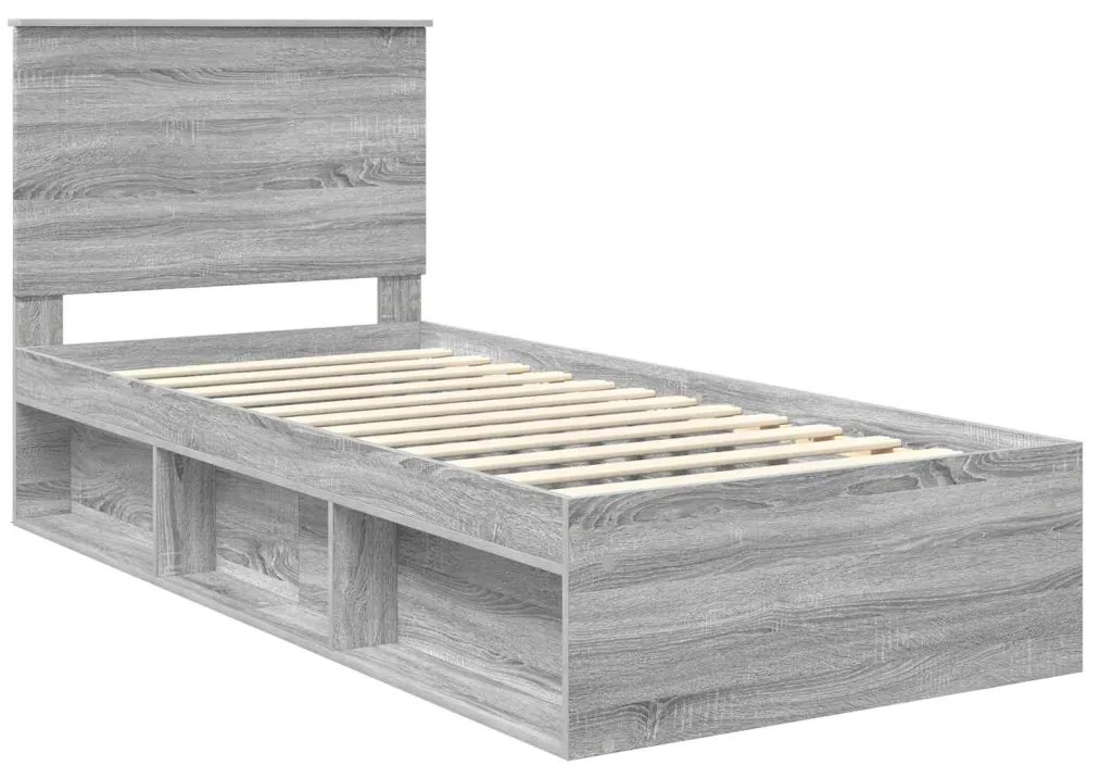 vidaXL Ágykeret fejtámlával Szürke Sonoma 100 x 200 cm Tömör fenyőfa