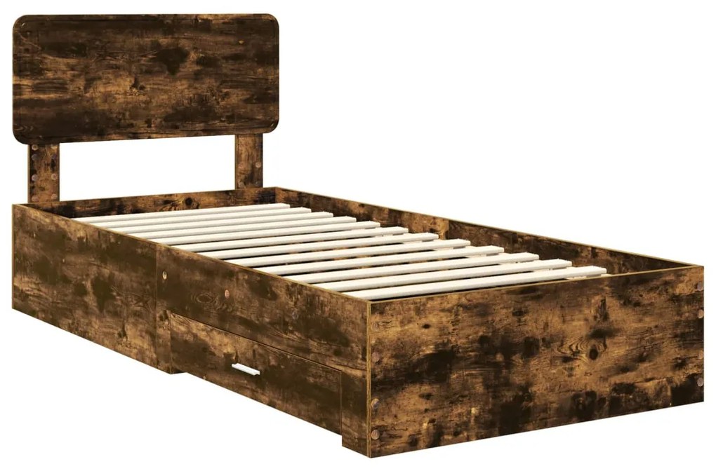 vidaXL Ágykeret fejtámlával fiókkal Füstölt tölgy 75 x 190 cm Faanyag