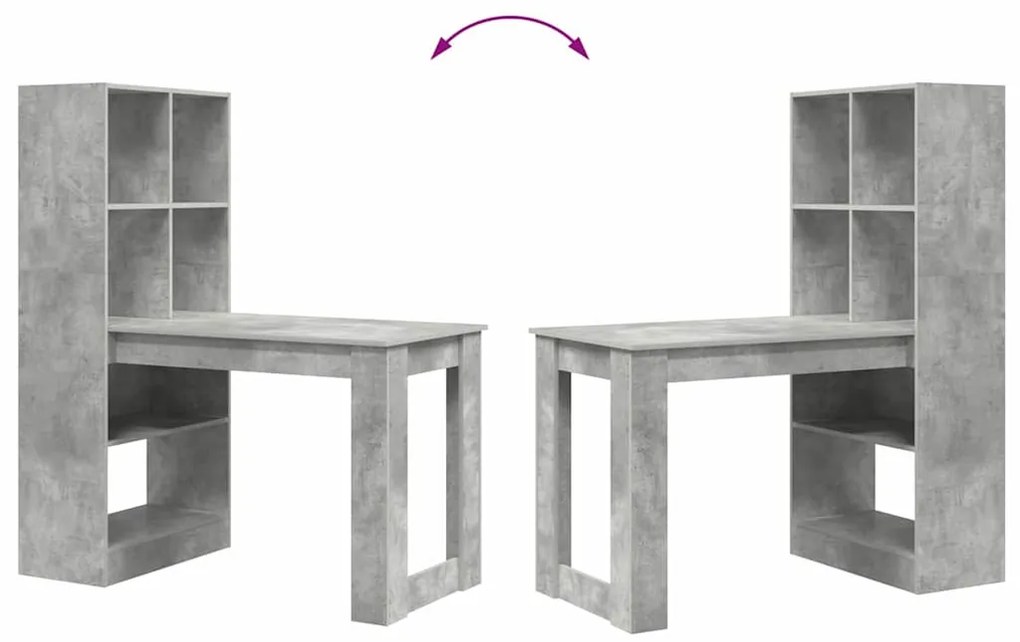 Asztal polcokkal Beton Szürke 122 x 67 x 145 cm Faanyag