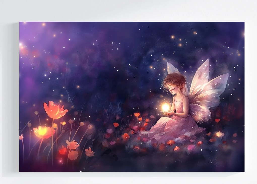 Canvas Vászonkép Gyerekek Lány Tündér Pillangó Virágok Varázslatok 120x80