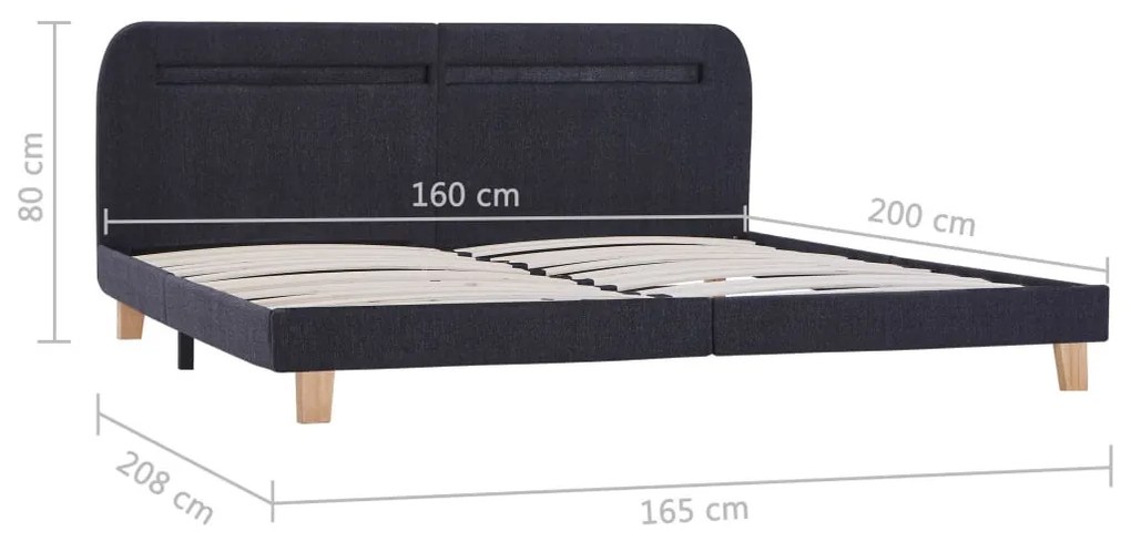 sötétszürke szövet ágykeret LED-es matrac nélkül 150x200 cm