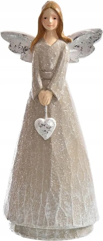Angyal szívvel 19cm Bézs