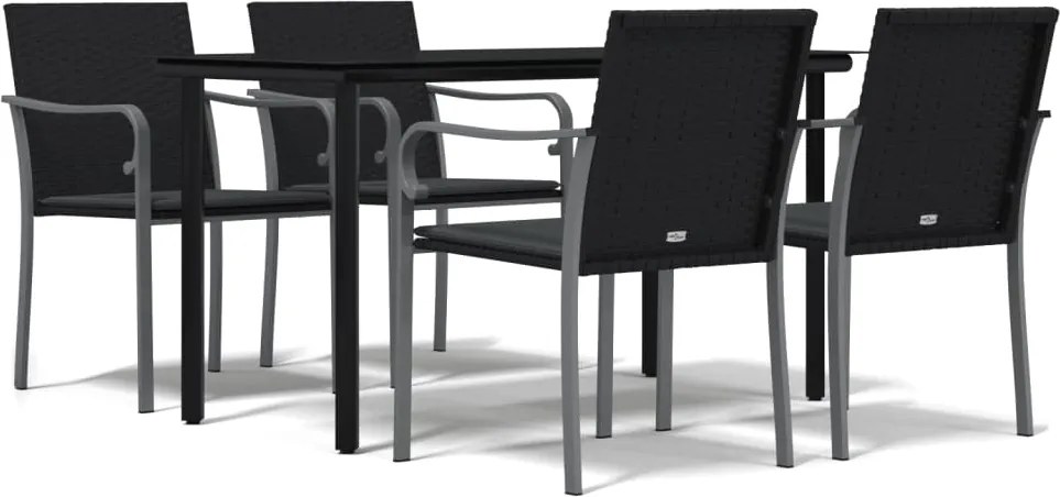 vidaXL 5 részes polyrattan és acél kerti étkezőgarnitúra párnával