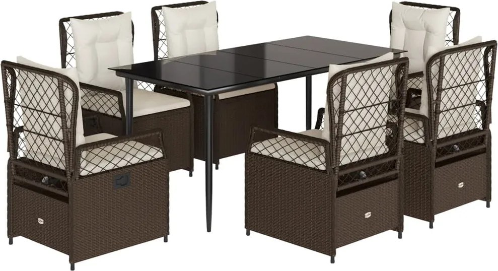 vidaXL 7 részes barna polyrattan kerti étkezőgarnitúra párnával