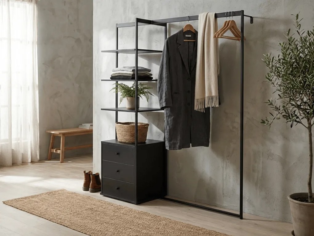 Ruhaállvány polccal ARDEO 150x180 cm, fekete