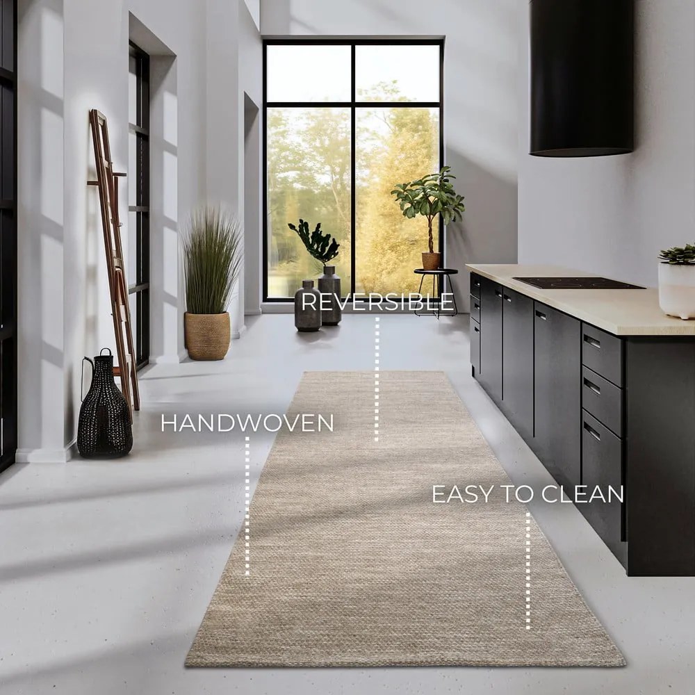 Bézs kézi szövésű gyapjúkeverék futószőnyeg 80x200 cm Pradesh Linen White – Elle Decoration