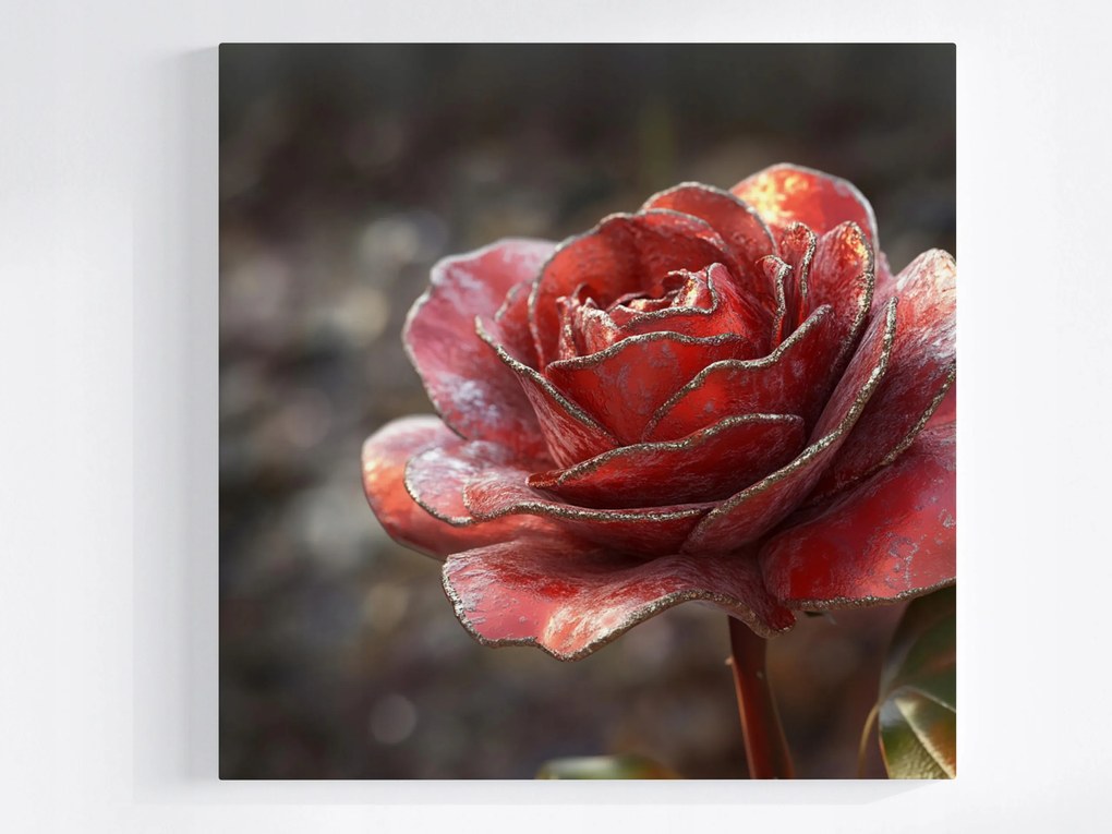 Canvas Vászonkép Virág Rózsa 3D Vörös Arany Makró 80x80