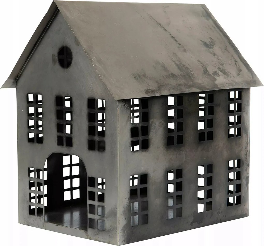 Házikó Alakú Lampion Fém Ezüst skandináv loft 35x30x23cm