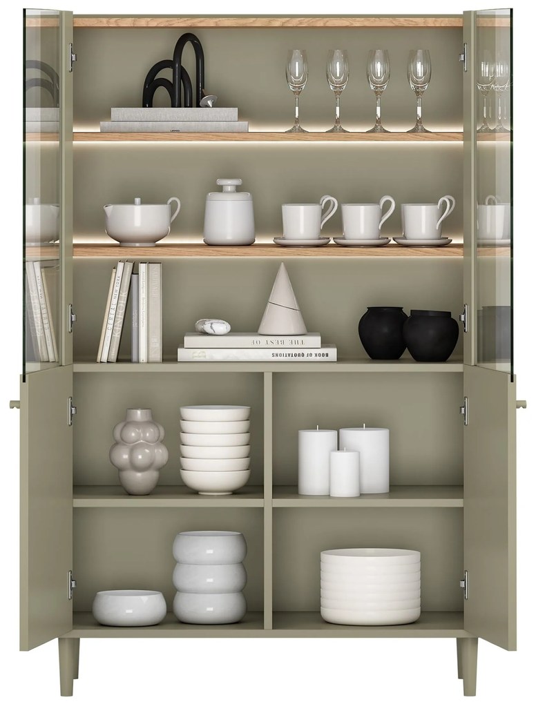 Elivo vitrines szekrény 100 cm kétajtós lábakon - eukaliptusz / baltic dune tölgy