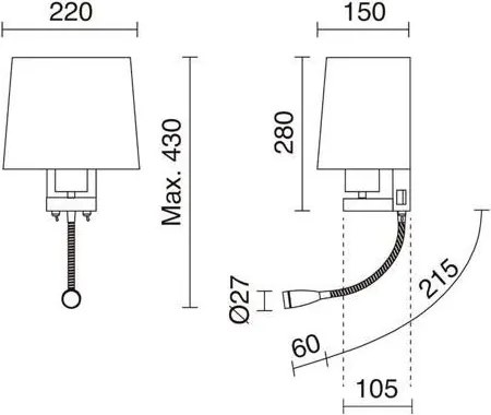 Novolux FIRENZE 507F-Y05X1B-46 Fali lámpa 2x60W, 3W/E27, LED 240LM IP20