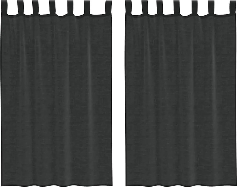 vidaXL 2 db fekete fátyolfüggönyök fülecske tetejével 140x260 cm