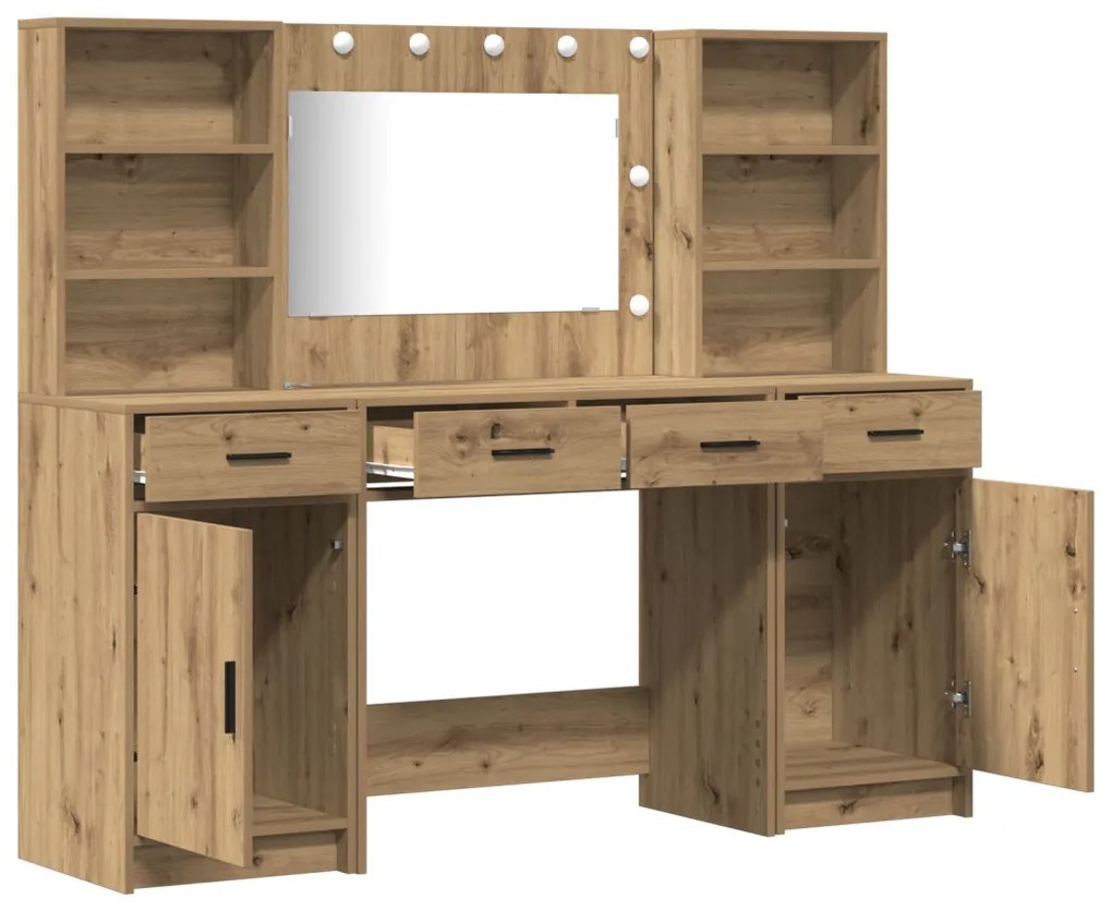 Sminkasztal Készlet 3 pcs kézműves tölgy 78.5 x 41 x 135 cm