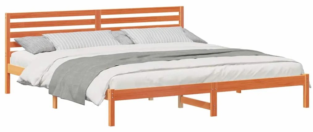 Ágykeret fejtámlával Viaszbarna 200 x 210 cm Tömör fenyőfa