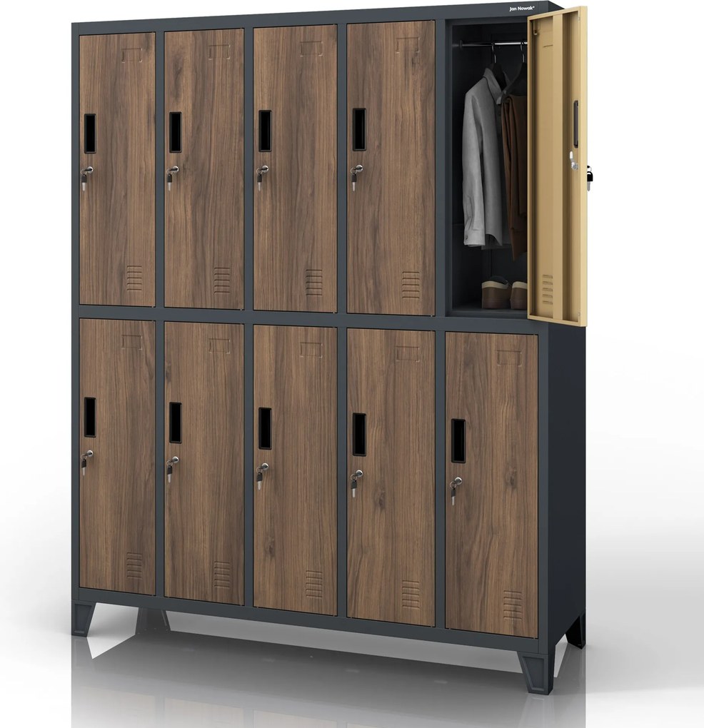 10 ajtós öltözőszekrény, antracit/dió, 1360x1720x450 mm: BARTEK Eco Design