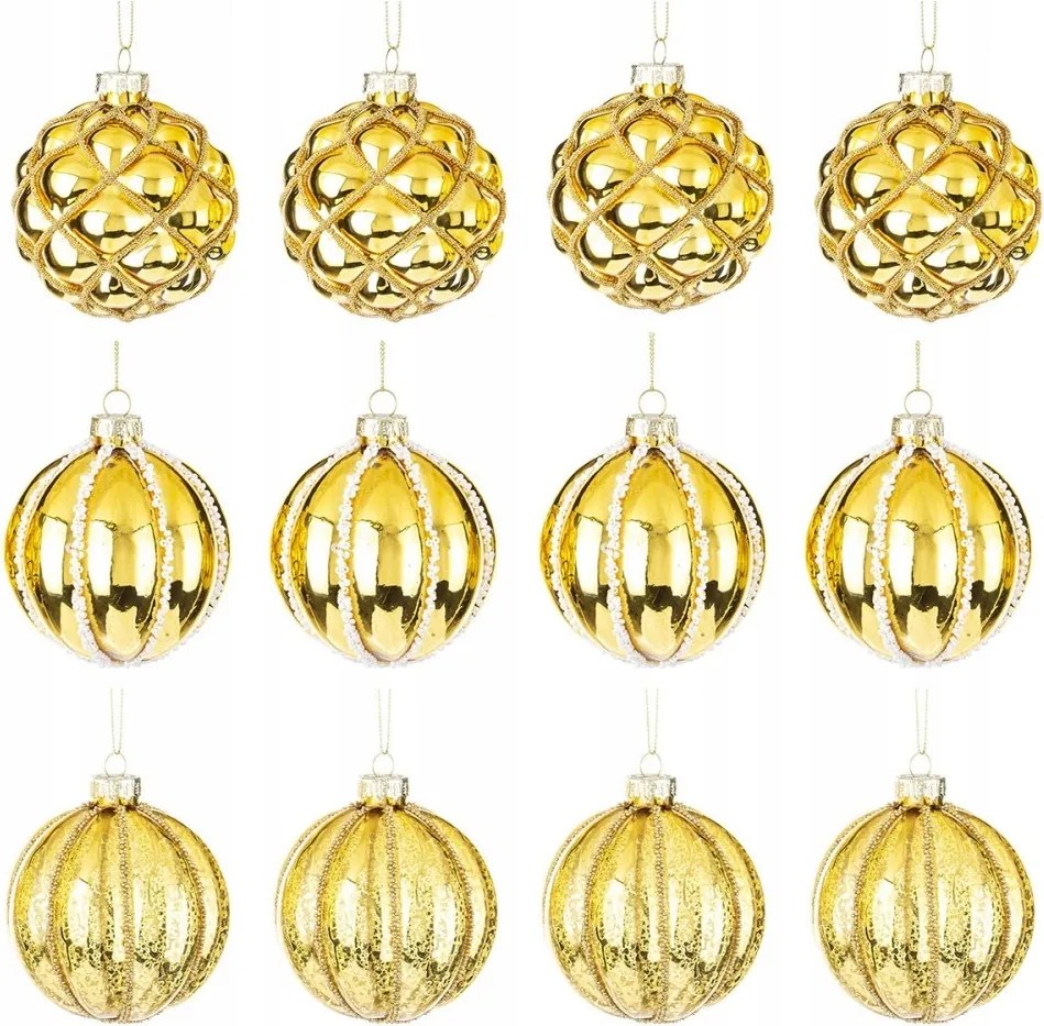 Karácsonyfadísz Glamour 8cm Arany Kpl 12db Karácsonyfadísz