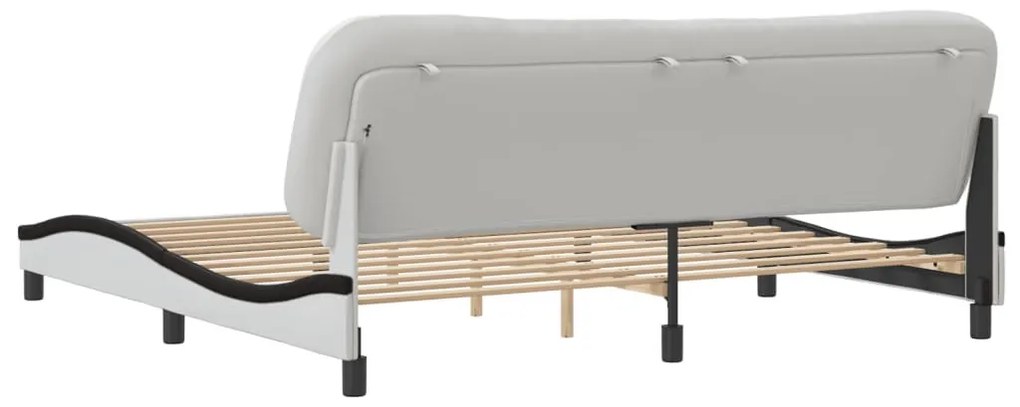 fehér és fekete műbőr ágykeret fejtámlával 200x200 cm