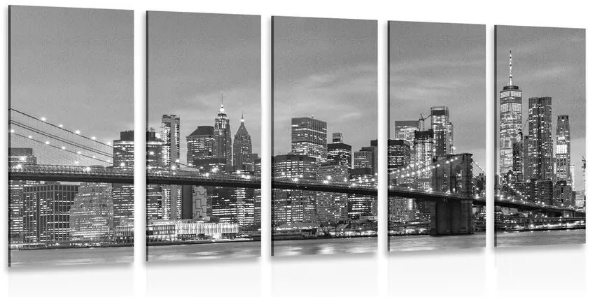 5-részes kép csodás Brooklyn híd fekete fehérben