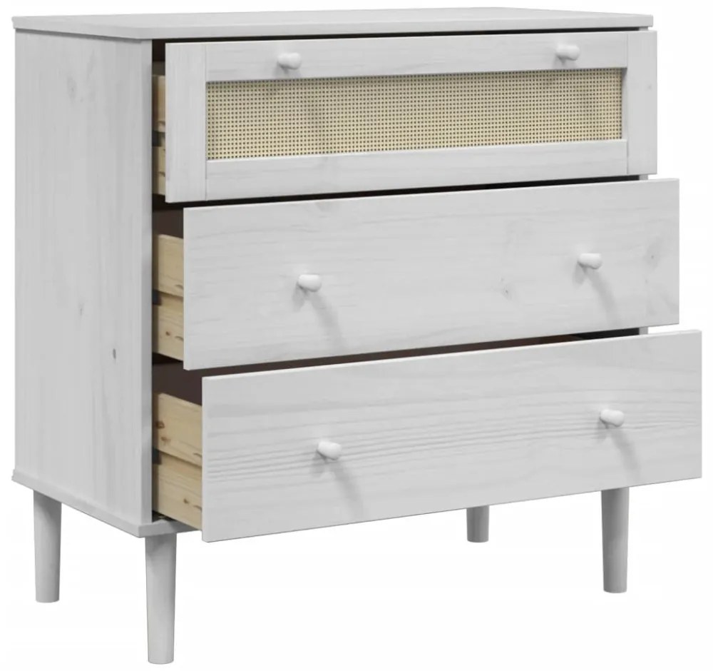 SENJA fehér rattan hatású tömör fenyőfa komód 80 x 40 x 80 cm
