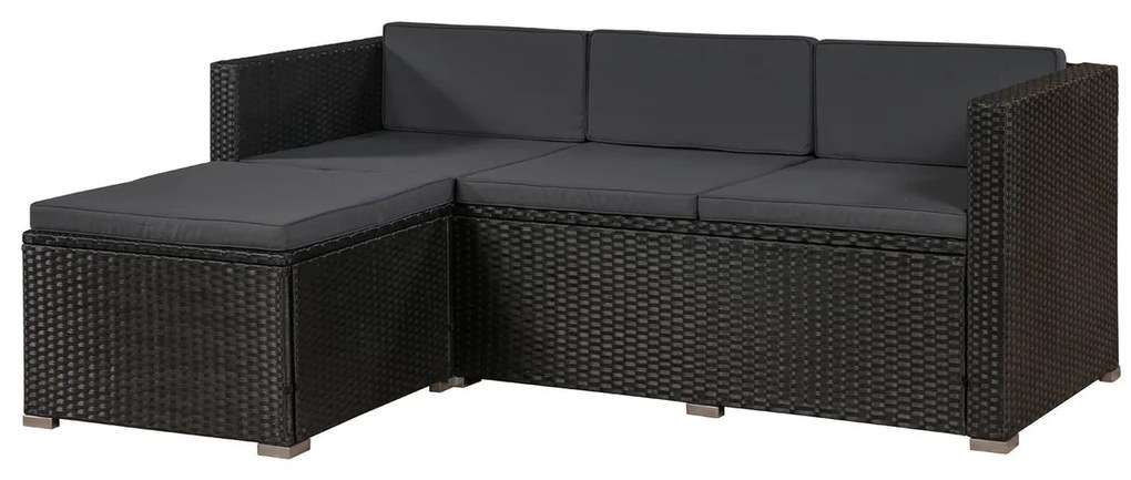 Juskys Punta Cana M kerti rattan szett – fekete/antracit párnák