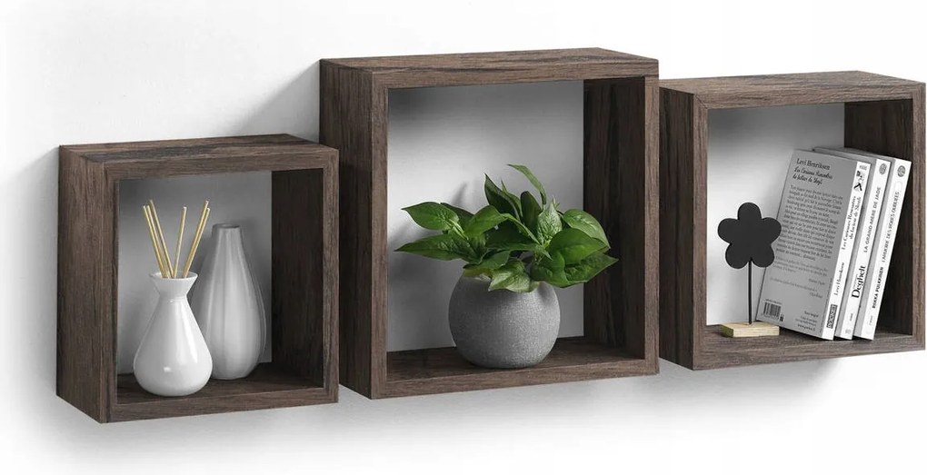 Akasztós Polc Dekoratív Kocka Barna Dekoratív x3