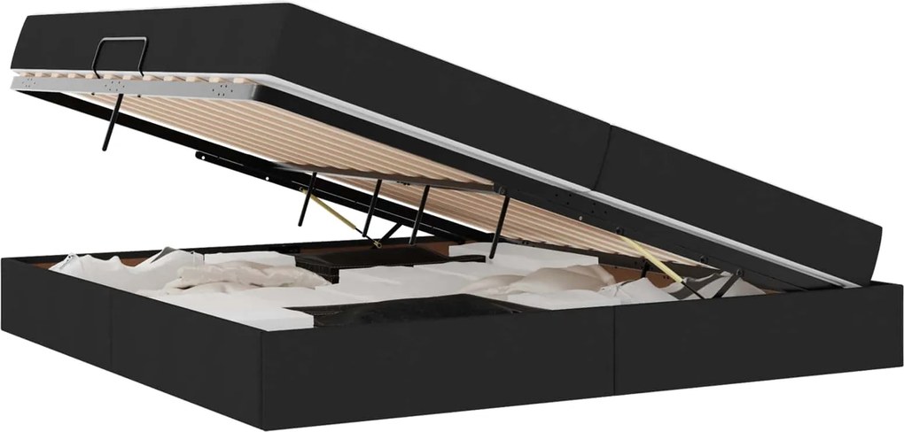 vidaXL Ágy tárolóval és matraccal Fekete 200 x 200 cm Poliészter