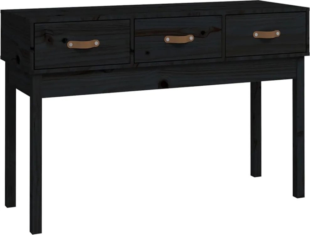 vidaXL fekete tömör fenyőfa tálalóasztal 114x40x75 cm
