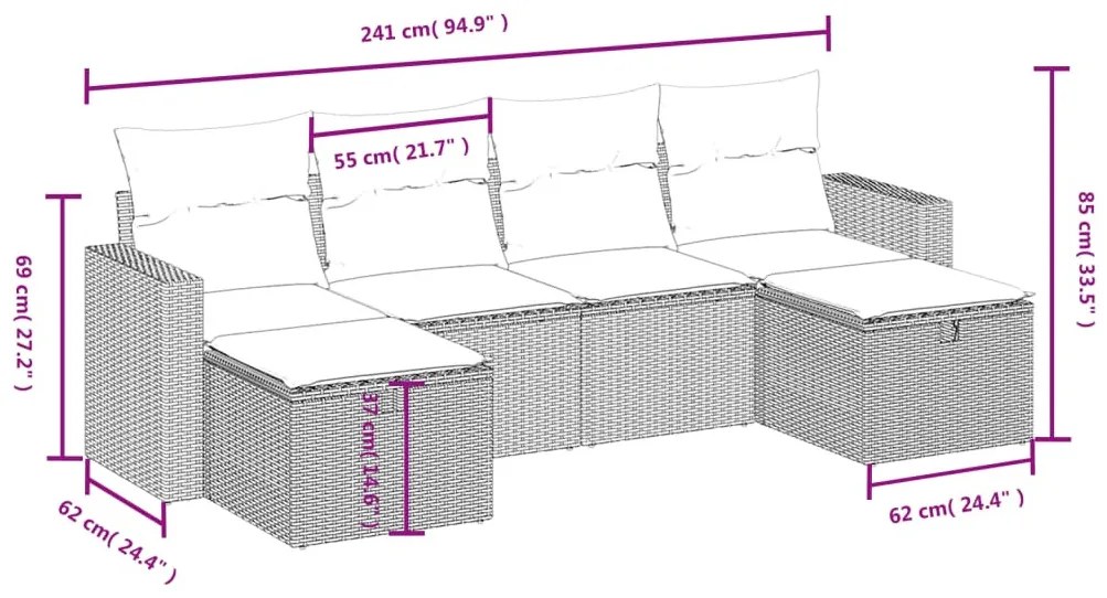 6 részes szürke polyrattan kerti ülőgarnitúra párnákkal