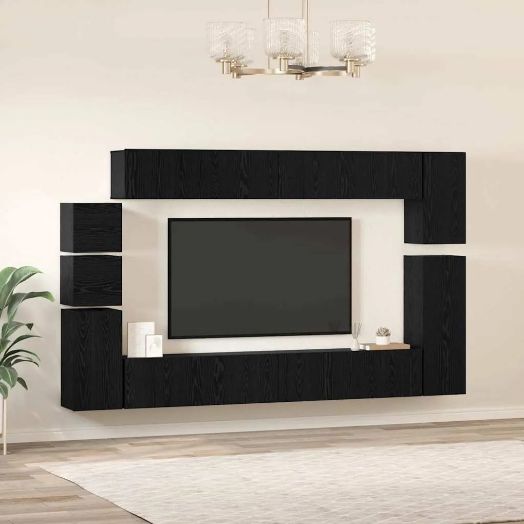 TV szekrény garnitúra 9 pcs Musta tammi Faanyag