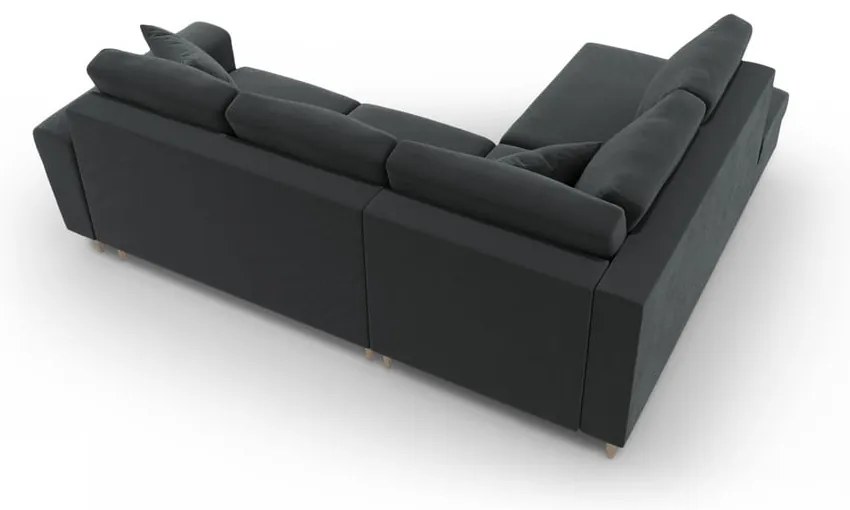 Sötétszürke bársony kinyitható tárolóhelyes sarokkanapé (bal oldali-L alakú) Kyoto – Cosmopolitan Design