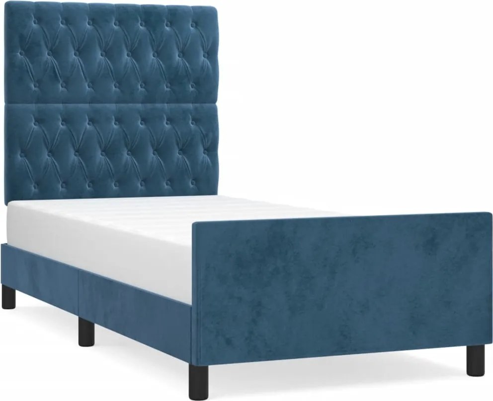 vidaXL sötétkék bársony ágykeret matrac nélkül 90x200 cm