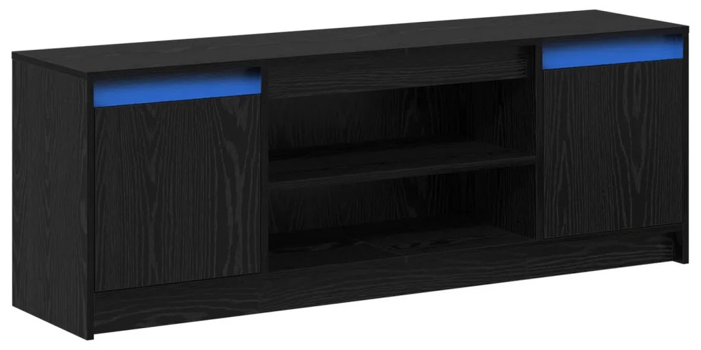 TV Szekrény LED Fekete Kőrisből, 139.5x34x50 cm, Mérnöki Fa Anyagból