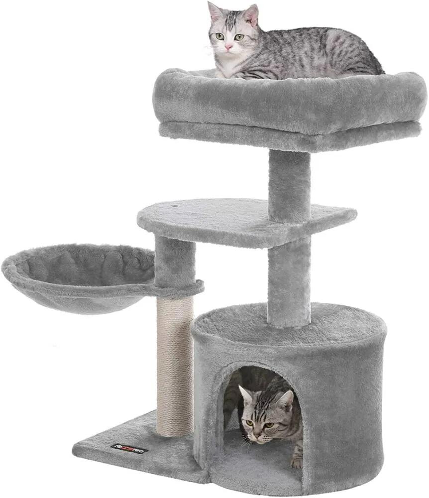 FEANDREA macska kaparó, kis macska torony, cica kaparóoszlop, világosszürke 68 cm