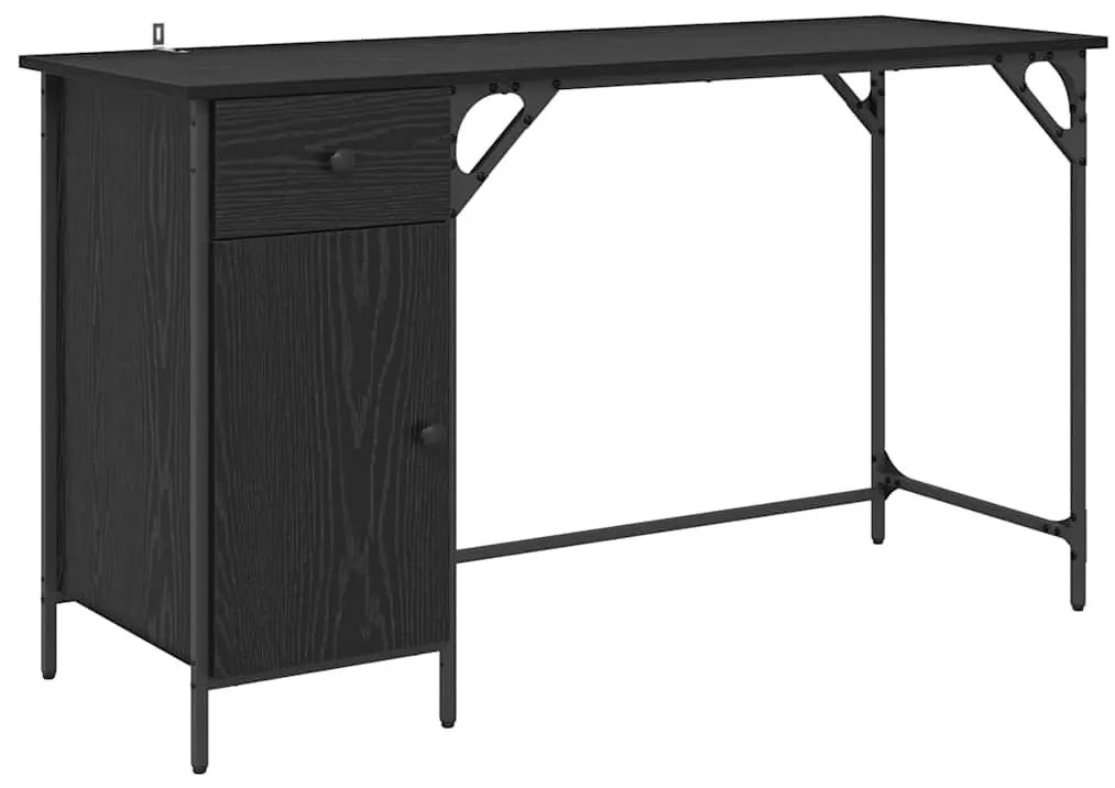 vidaXL Számítógépes asztal Fekete tölgy 131 x 48 x 75 cm Faanyag
