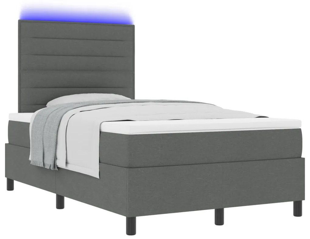 Rugós ágy matraccal és LED-del - Sötétszürke - 120x200 cm Szövet