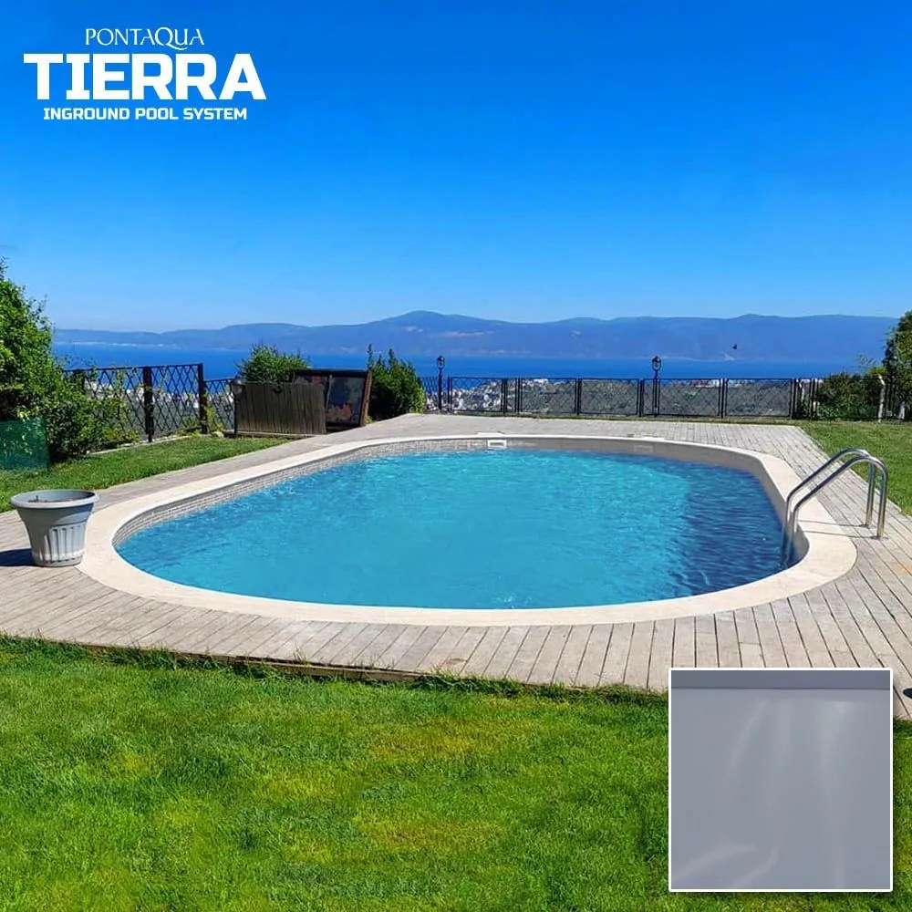TIERRA CLOUD POOL süllyesztett ovális medence 7,0 x 3,0 x 1,5 m, szürke színű fóliával