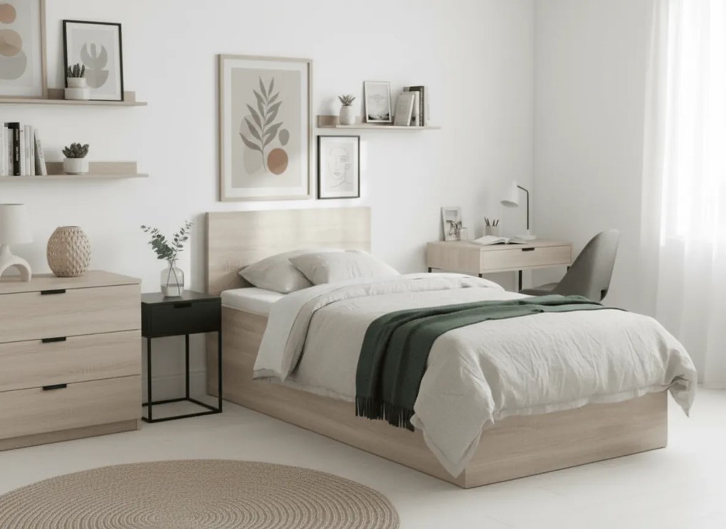 SOFIA ágy 90 x 200 cm, sonoma tölgy Ágyrács: Ágyrács nélkül, Matrac: Sommera 18 cm matrac