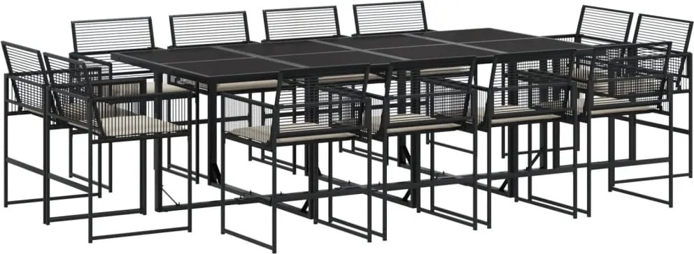 vidaXL 13 részes fekete polyrattan kerti ülőgarnitúra párnákkal